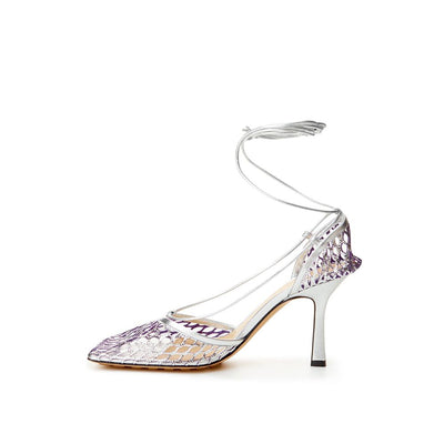 Bottega Veneta Silver Cotton Leather Sandals - - - Bottega Veneta