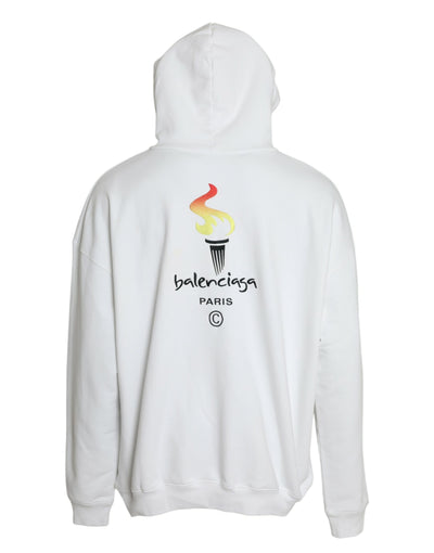 Balenciaga White Cotton Logo Hooded Pullover Sweatshirt Sweater - - - Balenciaga