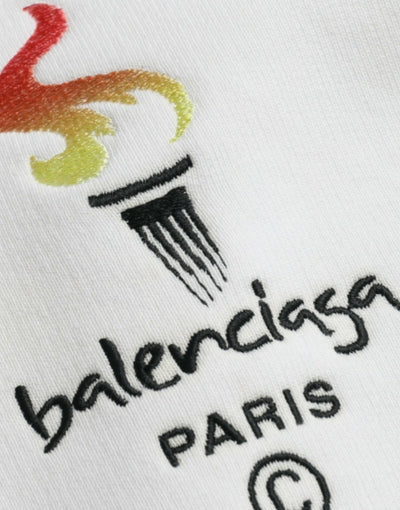 Balenciaga White Cotton Logo Hooded Pullover Sweatshirt Sweater - - - Balenciaga