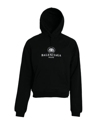 Balenciaga Black Cotton Logo Hooded Pullover Sweatshirt Sweater - - - Balenciaga