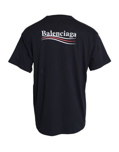 Balenciaga Dark Blue Cotton Logo Crew Neck Short Sleeves T-shirt - - - Balenciaga