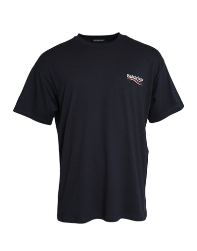 Balenciaga Dark Blue Cotton Logo Crew Neck Short Sleeves T-shirt - - - Balenciaga