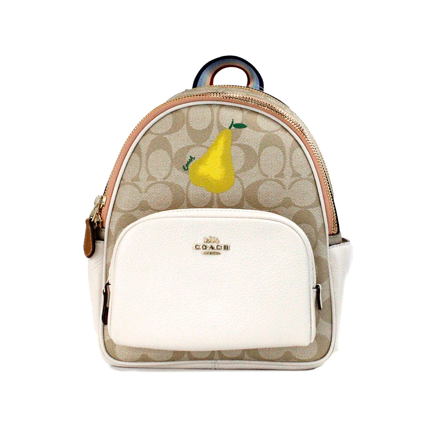 COACH Mini Court Signature Pear Motif Shoulder Backpack Bookbag Bag Chalk Taffy - - - COACH