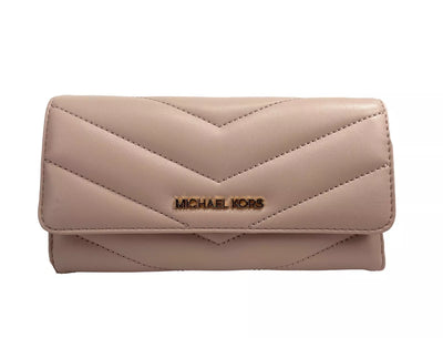 Michael Kors Jet Set Travel Large Quilted Leather Trifold Wallet Powder Blush - - - Michael Kors