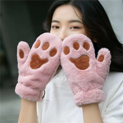 Plush Thickened Warm Plush Gloves Finger Cute Simple White Gloves - Embroidered Pink - Women Gloves & Mittens - Carvan Mart