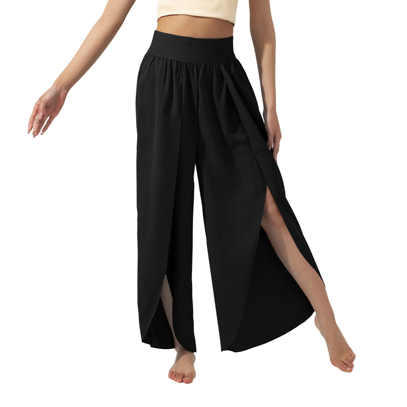 Flowy High-Waisted Split Leg Pants - Beachwear Boho Palazzo in Teal - Black - Pants & Capris - Carvan Mart