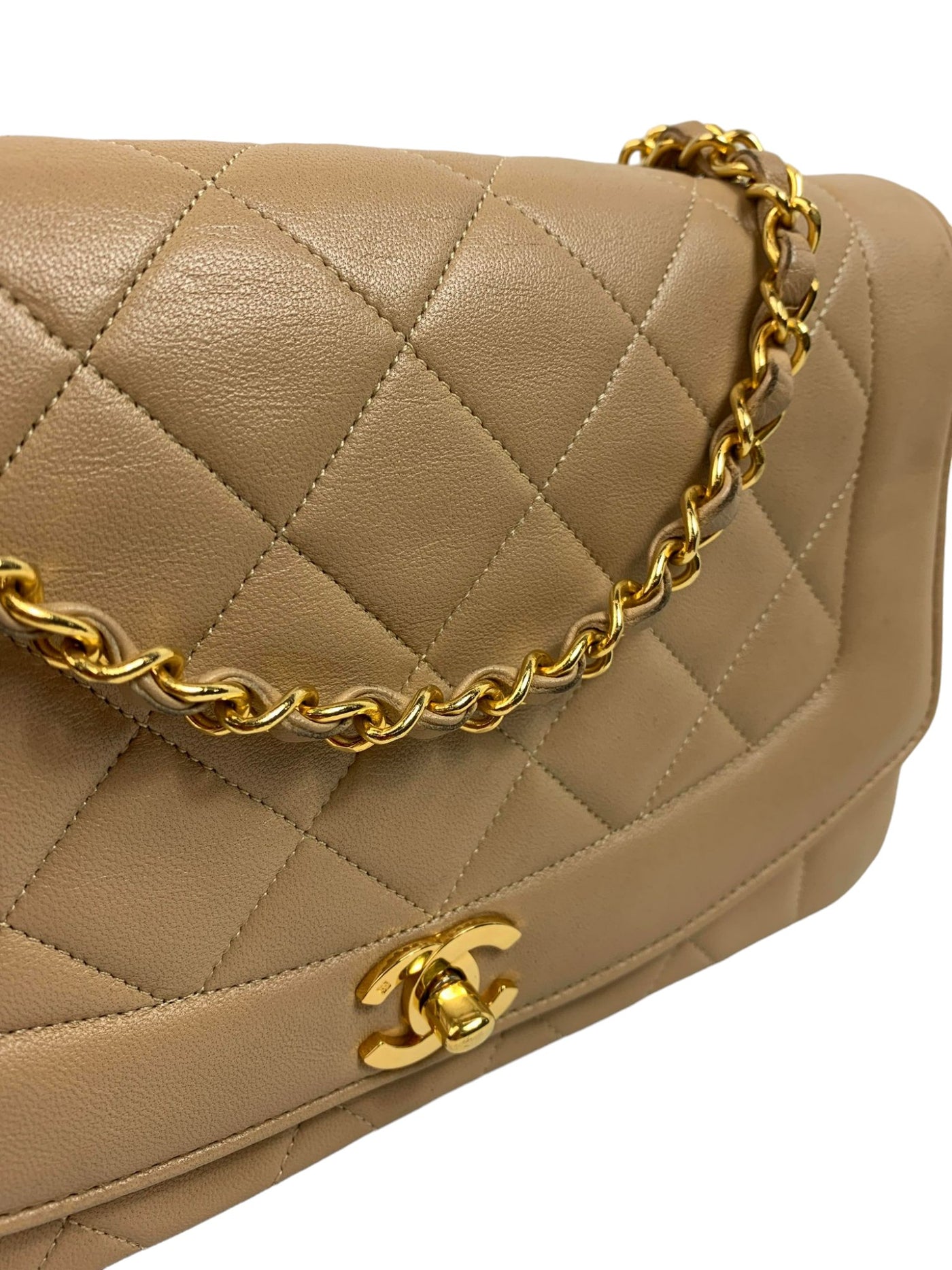 Chanel Diana Vintage Medium Beige Classic Quilted Lambskin - - - Chanel