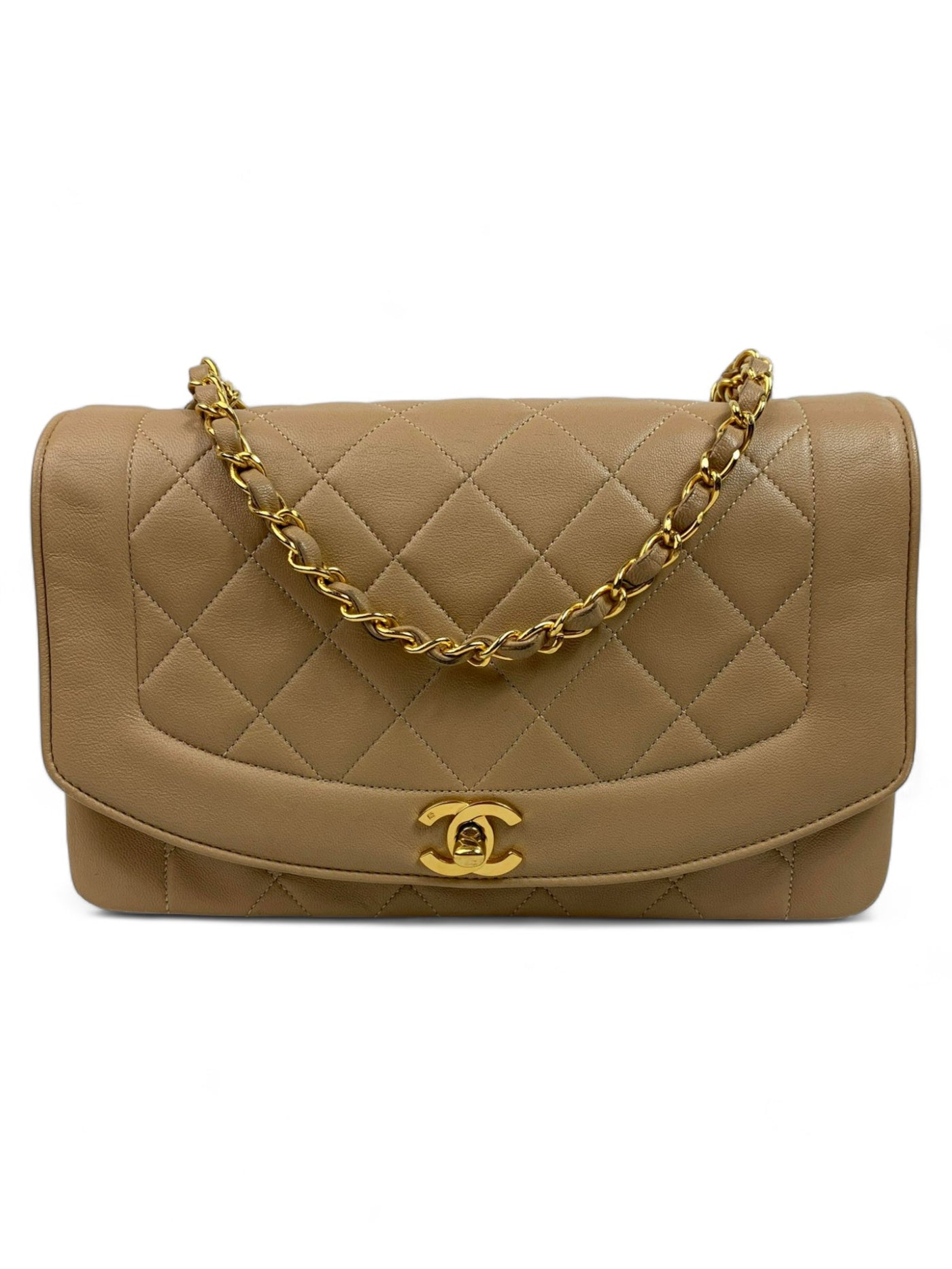 Chanel Diana Vintage Medium Beige Classic Quilted Lambskin - - - Chanel