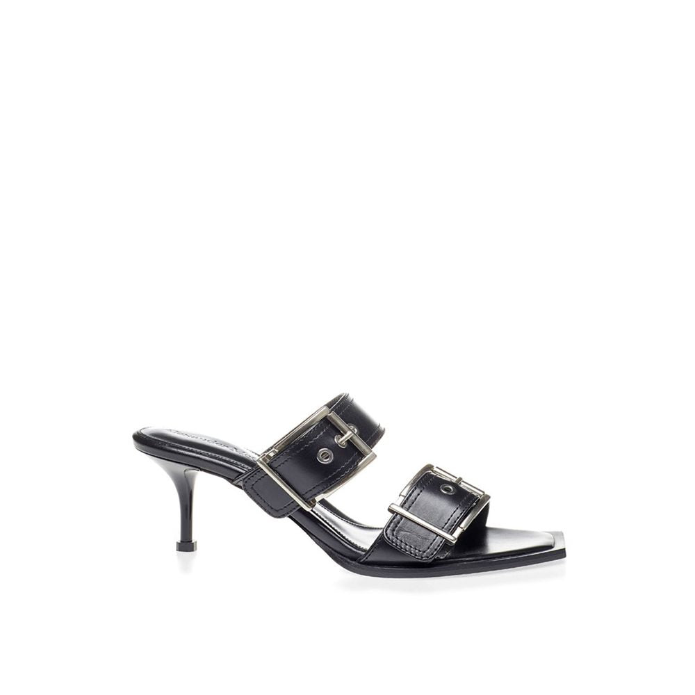 Alexander McQueen Elevate Your Steps in Timeless Black Leather Sandals - - - Alexander McQueen