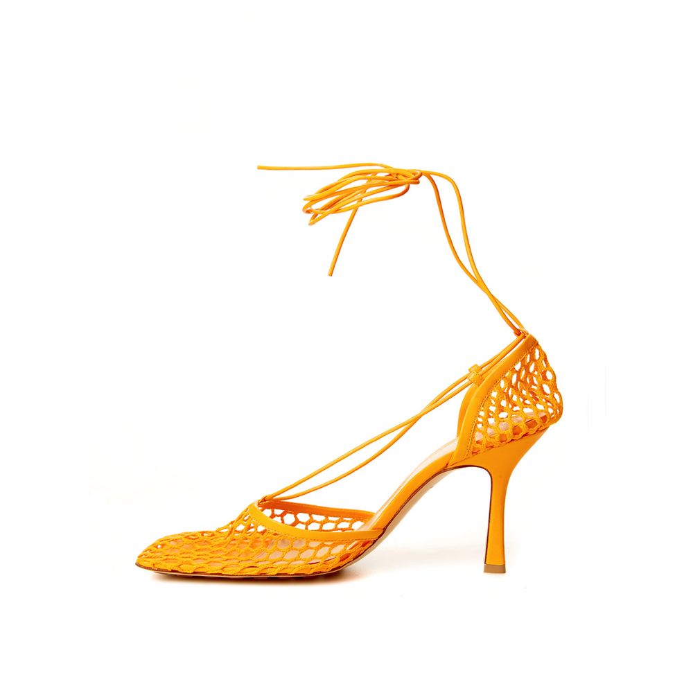 Bottega Veneta Elegant Orange Cotton Leather Sandals - - - Bottega Veneta