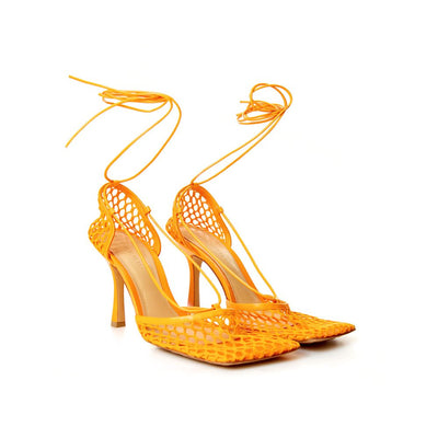 Bottega Veneta Elegant Orange Cotton Leather Sandals - - - Bottega Veneta