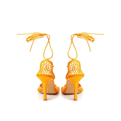 Bottega Veneta Elegant Orange Cotton Leather Sandals - - - Bottega Veneta