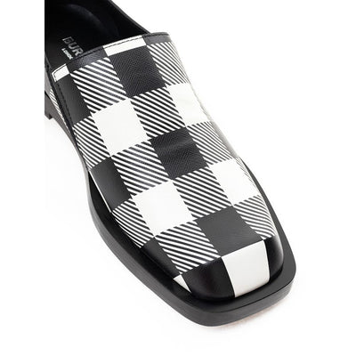 Burberry Black And White Leather Flat Shoe - - Shoes - Burberry