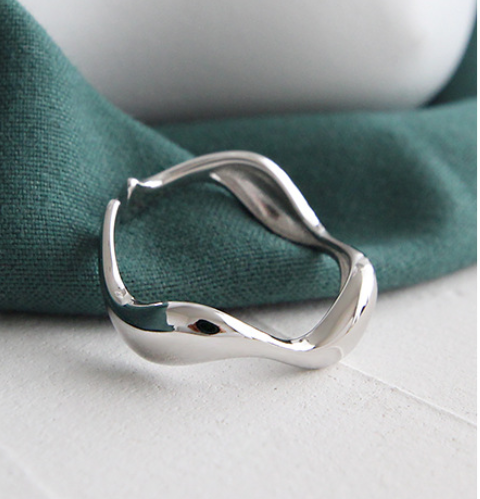 S925 Rings Ins Minimalist Irregular Wavy Glossy Ring For Women - White gold Adjustable - Women's Rings - Carvan Mart