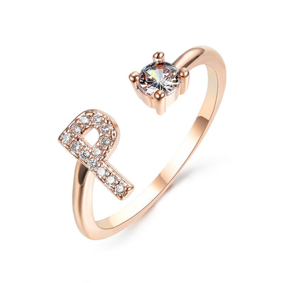 Letter Ring Fashion Jewelry Elegant Rings - Rose gold P - Women's Rings - Carvan Mart