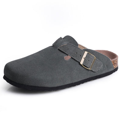 Carvan Boston Soft Footbed Suede Leather Clogs - Blackish green - Women's Sandals - Carvan Mart