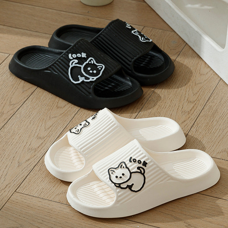 Cute Cat Slippers Summer Women Home Shoes Bath Thick Platform Non-Slip Slides Indoor Outdoor - Carvan Mart