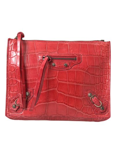 Balenciaga Exotic Red Alligator Leather Clutch - Red - - Balenciaga