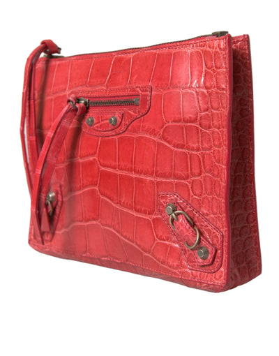 Balenciaga Exotic Red Alligator Leather Clutch - - - Balenciaga