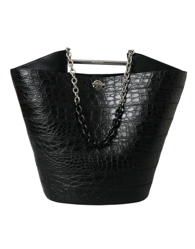 Balenciaga Elegant Black Crocodile Leather Maxi Bucket Bag - Black - - Balenciaga