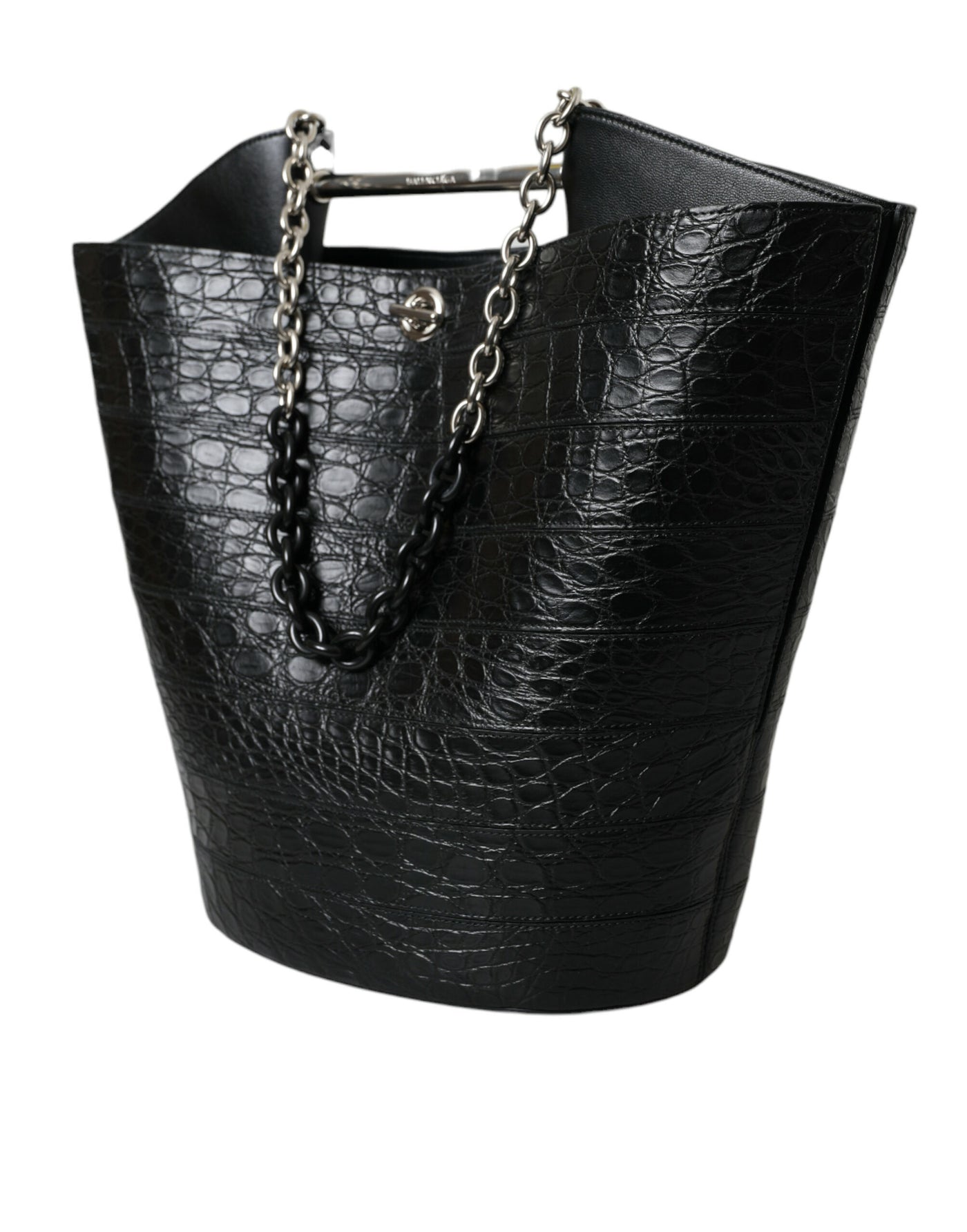 Balenciaga Elegant Black Crocodile Leather Maxi Bucket Bag - - - Balenciaga