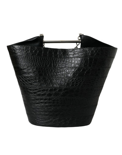 Balenciaga Elegant Black Crocodile Leather Maxi Bucket Bag - - - Balenciaga