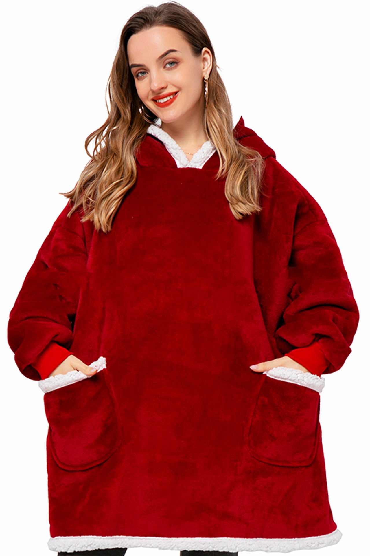 Winter TV Hoodie Blanket Women Men Oversized Pullover With Pockets - Short wine red One Size - Women's Hoodies & Sweatshirts - Carvan Mart