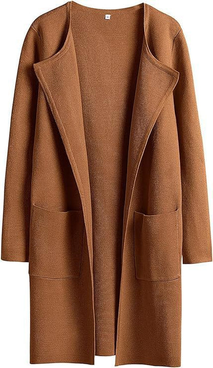 Women's Woolen Coat With Pockets Autumn And Winter Temperament  Slim Fit Mid Length Jacket Comfortable Casual Lapel Coat - Carvan Mart Ltd