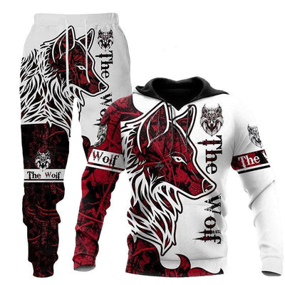 3D Wolf Print Tracksuit Men Sportswear Hooded Sweatsuit Two Piece Outdoors Running Fitness Mens Clothing Jogging Set - Set twelve - Men Suits & Sets - Carvan Mart