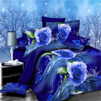 Brushed 3D four-piece set - D blue 4pc sets - Bedding Sets - Carvan Mart