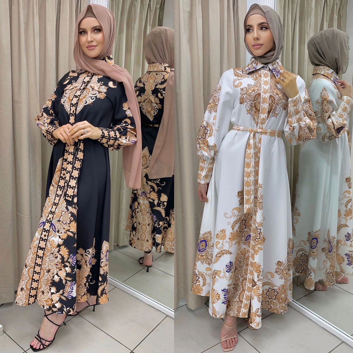 Muslim Women's Arabic Print Swing Dress - Carvan Mart Ltd
