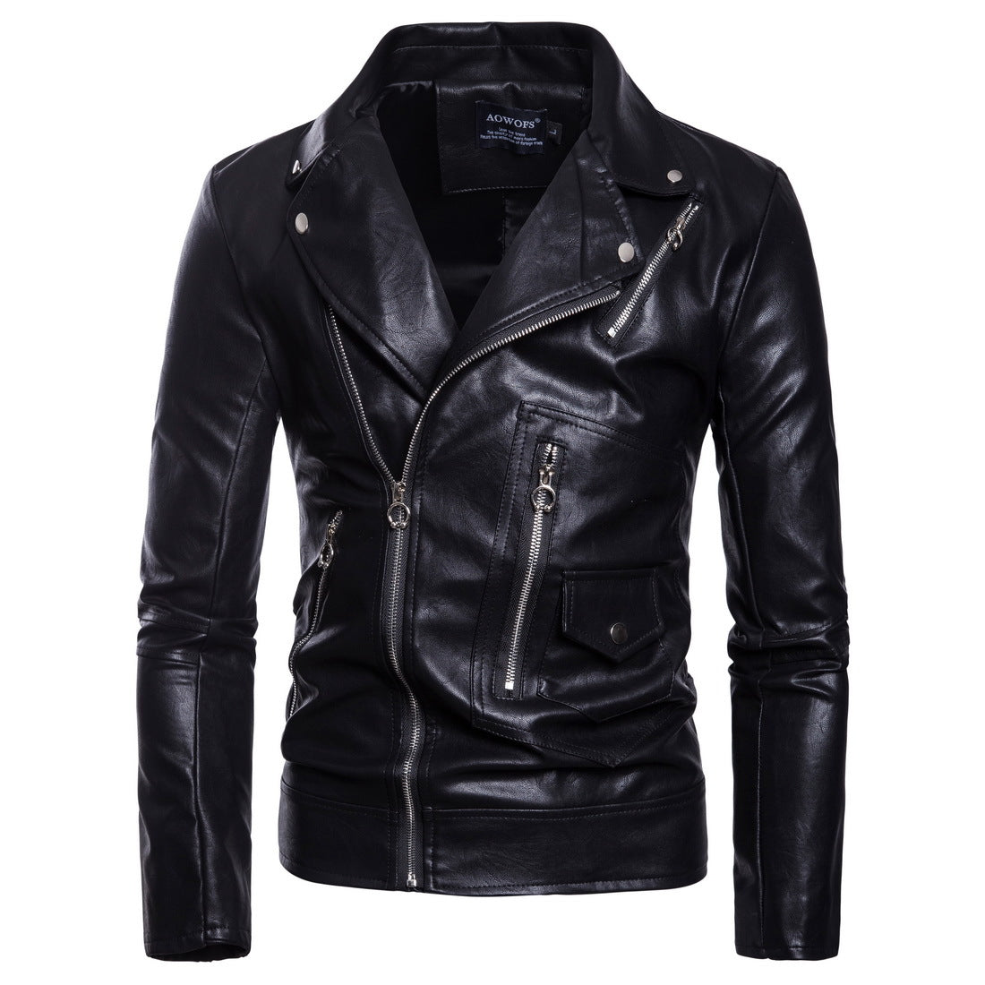 Men's Motorcycle Multi Zip Leather Coat - Black - Genuine Leather - Carvan Mart