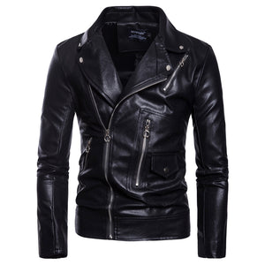 Men's Motorcycle Multi Zip Leather Coat - Black - Genuine Leather - Carvan Mart