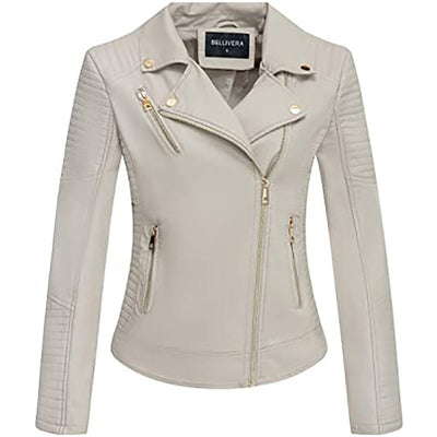 Gulshan Flowers Embroidery PU Leather Jacket Women - Beige - Leather & Suede - Carvan Mart