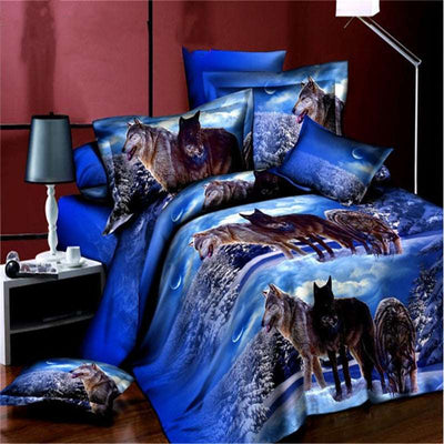 Brushed 3D four-piece set - B blue 4pc sets - Bedding Sets - Carvan Mart