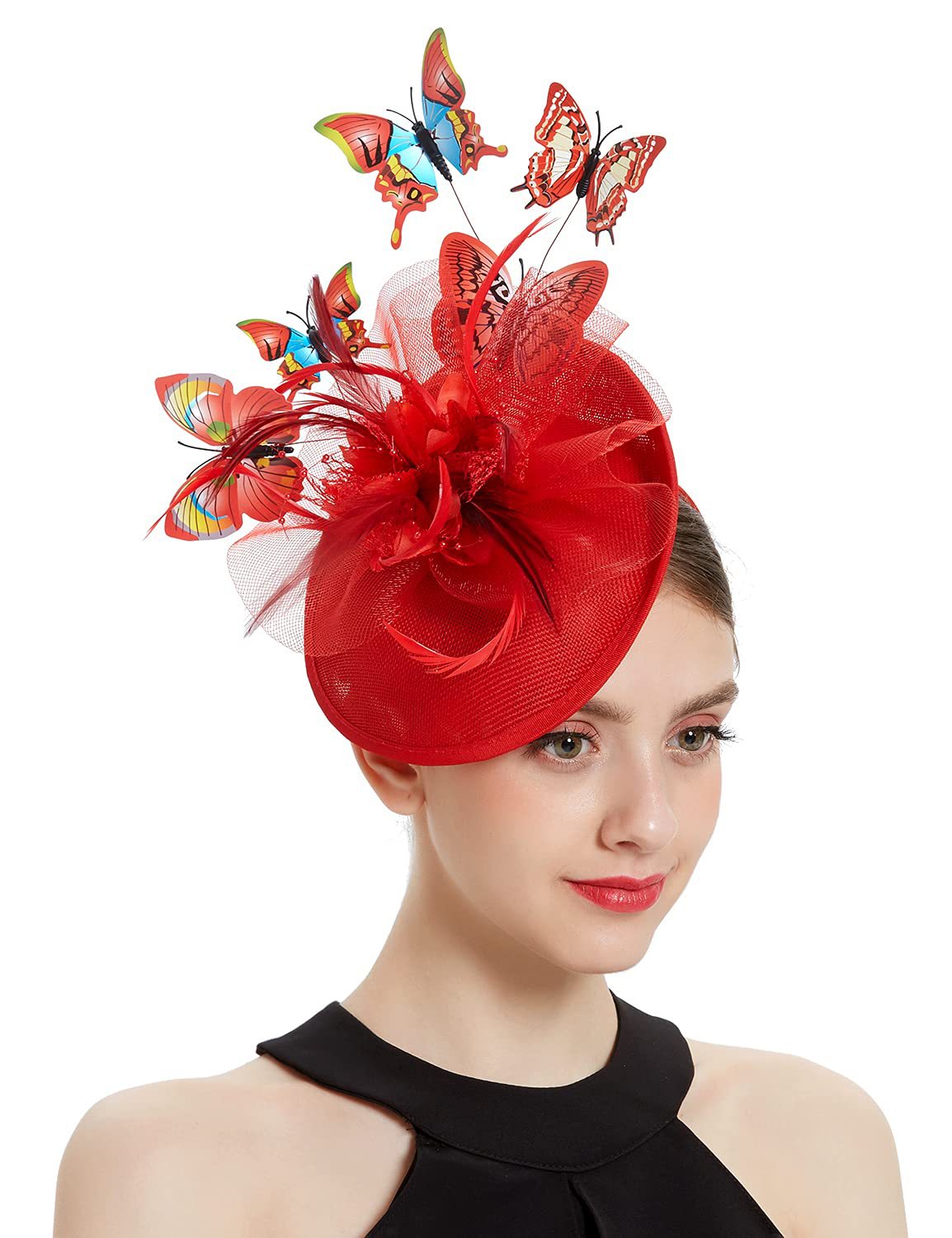 Tea Party Hat Three-dimensional Colorful Butterfly Charm Fascinator Hat - Carvan Mart