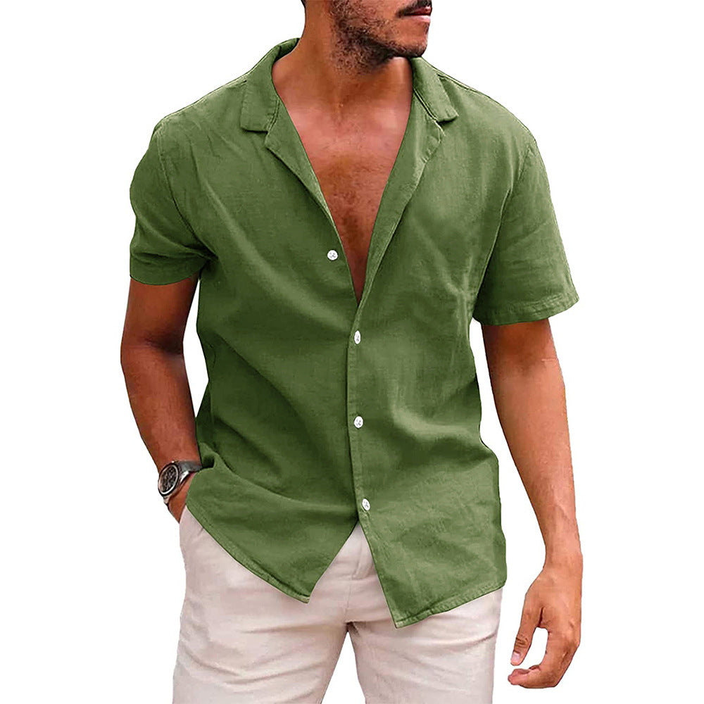 Men's Tops Casual Button Down Shirt Short Sleeve Beach Shirt Summer - Army green - Men's Shirts - Carvan Mart