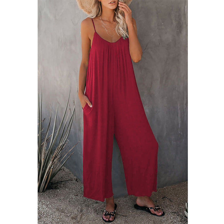 Women's Loose Sleeveless Jumpsuits Romper Jumpsuit With Pockets Long Pant Summer - Carvan Mart