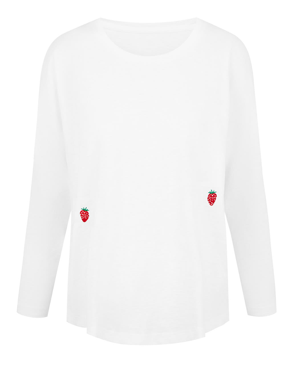 Strawberry Embroidered Slub T-Shirt White