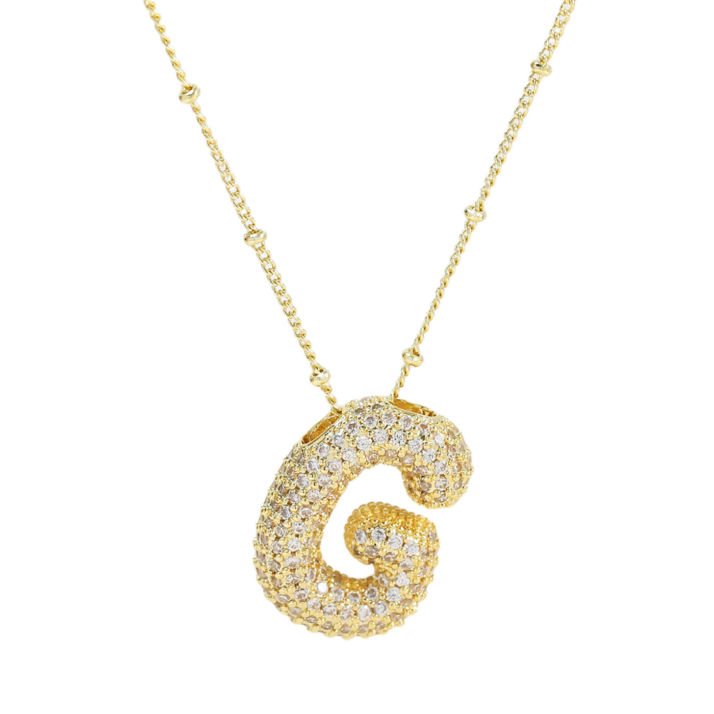 Brass Zircon Bubble Balloon Letter Pendant Necklace For Women - Carvan Mart