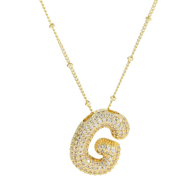 Brass Zircon Bubble Balloon Letter Pendant Necklace For Women - Gold G - Necklaces - Carvan Mart