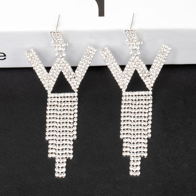Fashion Jewelry 925 Silver Needle Ornaments Rhinestone Letter B Earrings Banquet Tassel Ear Ornaments Earrings - Carvan Mart
