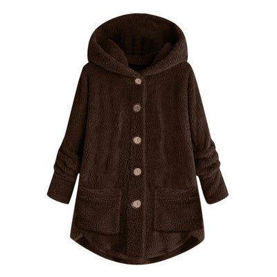 Hooded Plush Women's Cardigan Irregular Fleece Winter Top - Carvan Mart