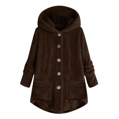 Hooded Plush Women's Cardigan Irregular Fleece Winter Top - Brown - Women's Coats & Jackets - Carvan Mart