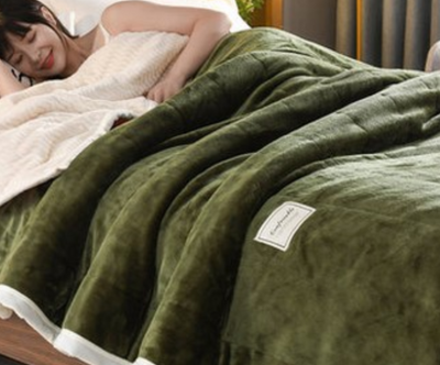 Fleece Blankets And Throws Thick Warm Winter Blankets Home Super Soft Duvet Luxury Solid Blankets On Twin Bedding - Greenery - Bedding Sets - Carvan Mart