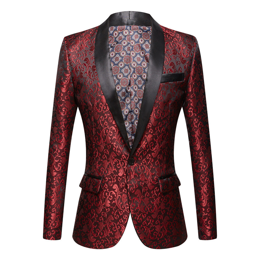 Men's Wedding Coat Jacquard Green Fruit Collar Top Coat - Red - Men's Jackets & Coats - Carvan Mart