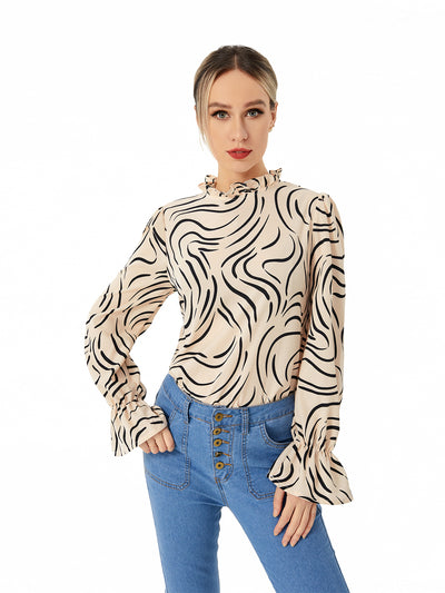 Ladies Graphic Casual Balloon Sleeve Shirt - Carvan Mart