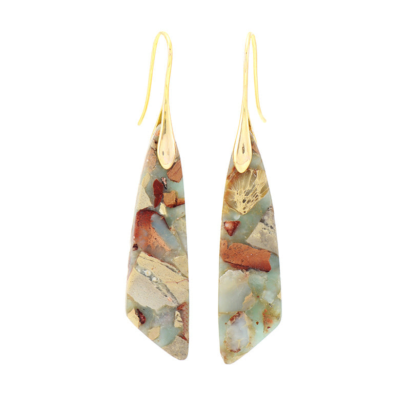 Bohemian Emperor Stone Geometric Pendant Earrings - Shoushan Gold - Earrings - Carvan Mart