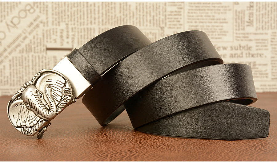 Elephant Automatic Buckle Belt Cowhide Casual - - Men's Belts - Carvan Mart