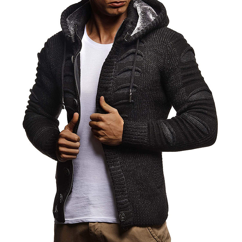 Sweater Men's Hooded Knitted Cardigan Jacket - - Men's Sweaters - Carvan Mart